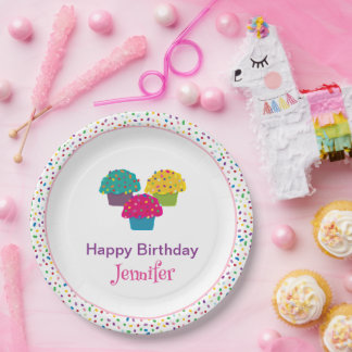 Happy Birthday Whimsical Frosted Cupcake Paper Plate