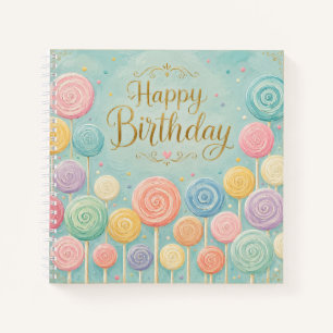 Happy Birthday Whimsical Watercolor Lollipops Notebook