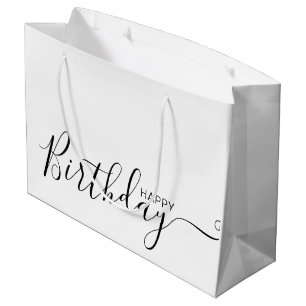 Happy Birthday White Black Elegant Large Gift Bag