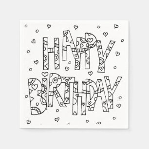 HAPPY BIRTHDAY WHITE & BLACK INK COLOR LOGO NAPKIN