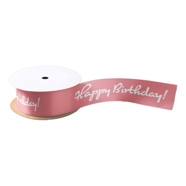 Happy Birthday! White Casual Medium Script Satin Ribbon (Spool)