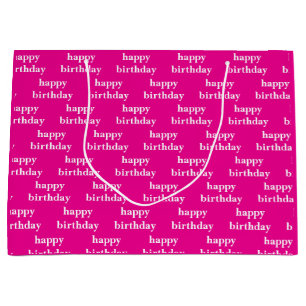 Happy birthday white& fuchsia custom large gift bag