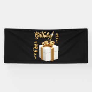 Happy Birthday White Gold 2.5x6 Vinyl Banner