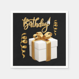 Happy Birthday White Gold 3 Ply Napkins