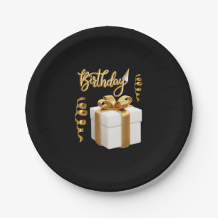 Happy Birthday White Gold Paper Plates