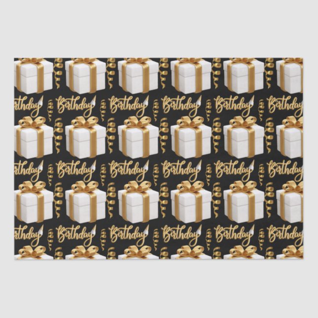 Happy Birthday White Gold Tissue Paper (Front)