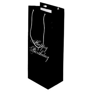 "Happy Birthday" white letters, black Wine Gift Bag