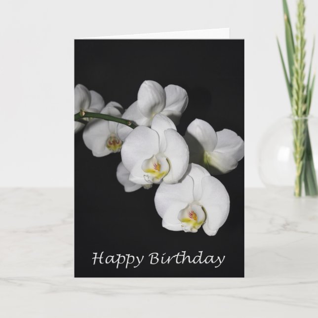 Happy Birthday White Orchid Card (Front)