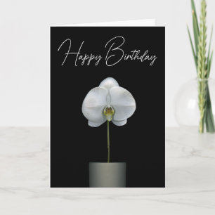 Happy Birthday   White Orchid Flower Card