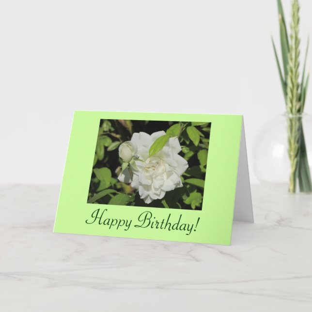 Happy Birthday White Rose Card (Front)