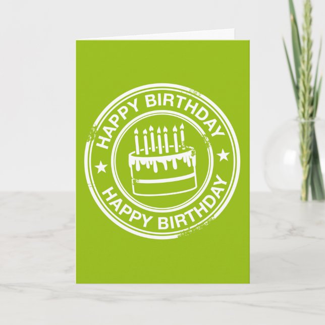 Happy Birthday -white rubber stamp effect- Card (Front)