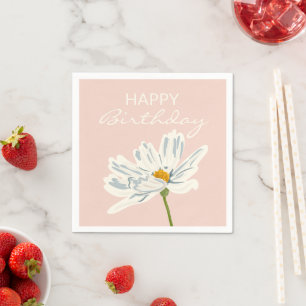 Happy Birthday White Summer Artistic Flower Napkin
