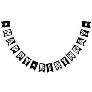HAPPY BIRTHDAY ☆ WHITE TEXT ON BLACK BACKGROUND BUNTING