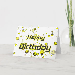 Happy Birthday white yellow birthday smileys Card