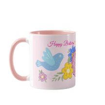 Happy Birthday Wild Flowers Garden Birds Pattern
