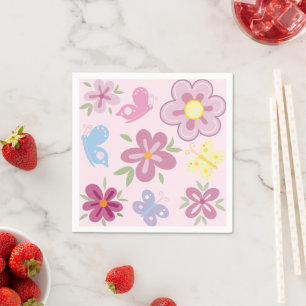 Happy Birthday Wild Flowers Garden Boho Pattern Napkin