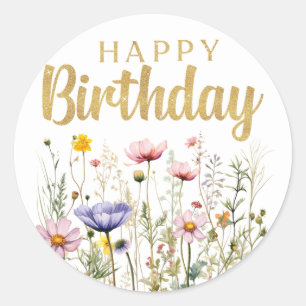 Happy Birthday Wildflower Simple Classic Sticker