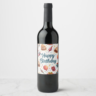 Happy Birthday Wine Bottle Label with Balloons and