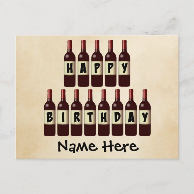 Happy Birthday Wine Bottles Customised Postcard (Front)