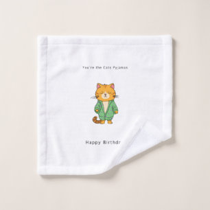 Happy Birthday wipe, flannel, cat themed birthday Wash Cloth