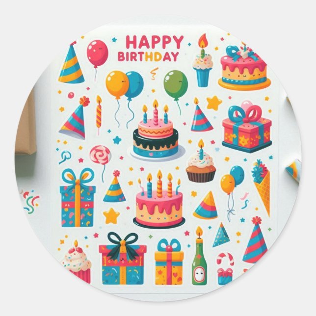 Happy Birthday Wishes Stickers" Classic Round Sticker (Front)