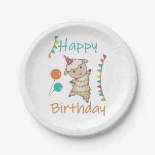 Happy Birthday Wishes To You Sheep Cute Animals Ad Paper Plate