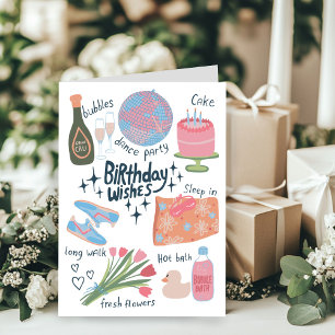 Happy Birthday Wishes Whimsical Sketch Doodle Cute Card