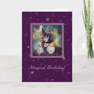 Happy Birthday - Witch Purple Magic Card
