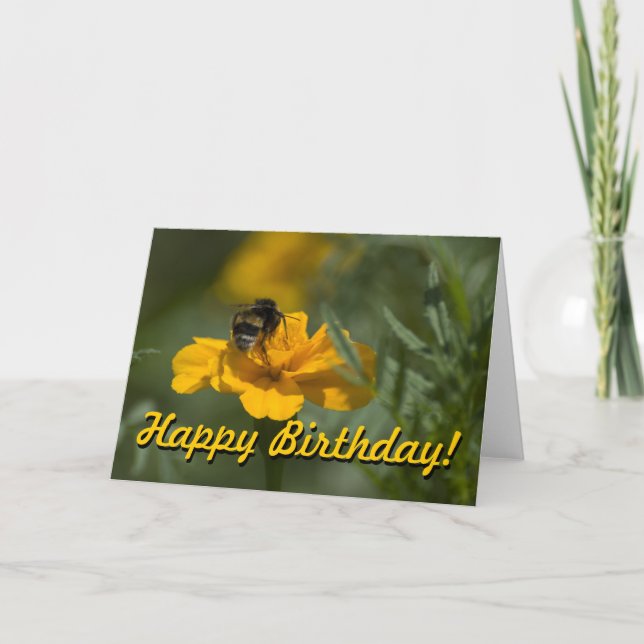 Happy Birthday with a bee in top Card (Front)