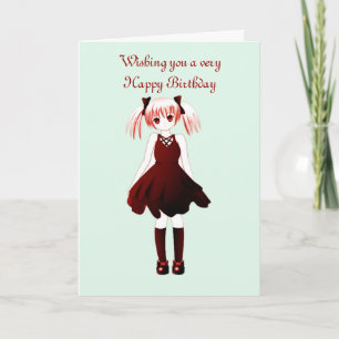Happy Birthday with anime girl with ponytails Card