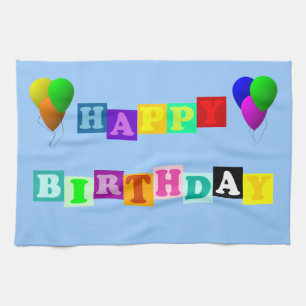 Happy Birthday with Balloons by Shirley Taylor Tea Towel