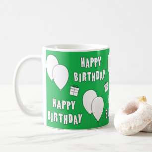Happy Birthday With Balloons Green Background Coffee Mug