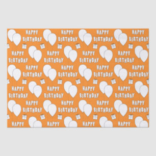 Happy Birthday With Balloons Orange Background Tissue Paper