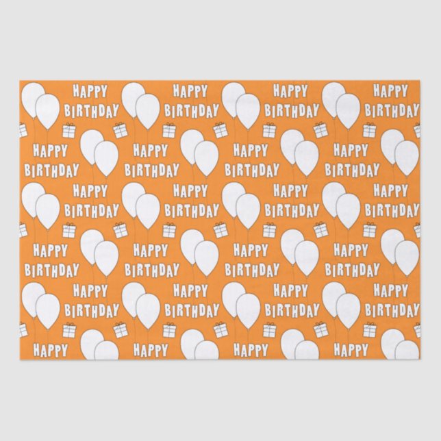 Happy Birthday With Balloons Orange Background Tissue Paper (Front)