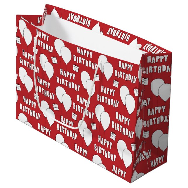 Happy Birthday With Balloons Red Background Large Gift Bag (Front Angled)