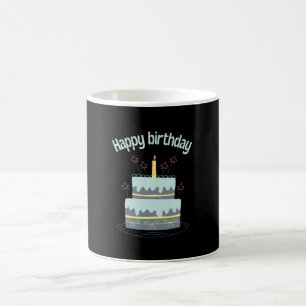 Happy birthday with big cake coffee mug