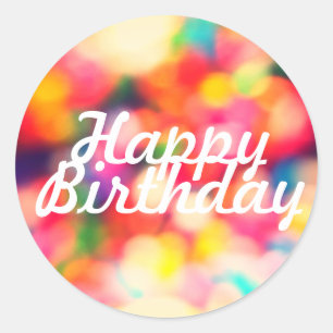 Happy Birthday with blurred sprinkles BG Classic Round Sticker