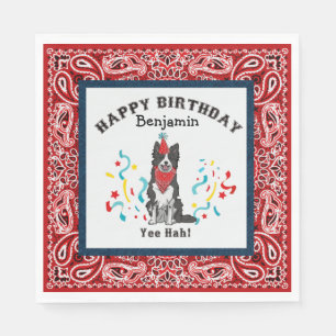 Happy Birthday with Border Collie in Red Bandana Napkin