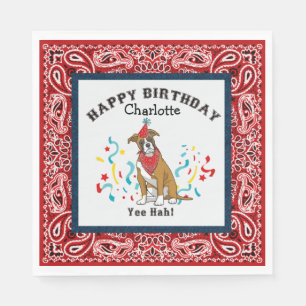 Happy Birthday with Boxer Dog in Red Bandana Napkin