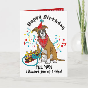 Happy Birthday with Boxer in Red Bandana Card