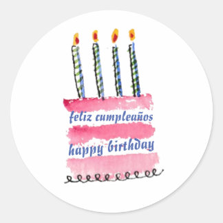 happy birthday with cake and candles classic round sticker