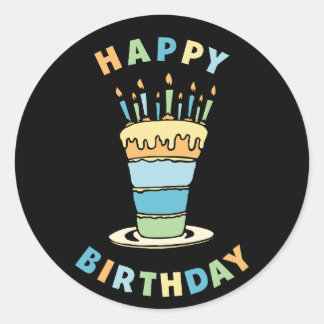 Happy Birthday With Cake Design Classic Round Sticker