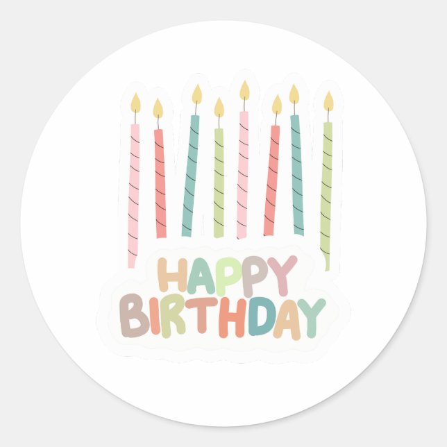 Happy Birthday With Candles  Classic Round Sticker (Front)