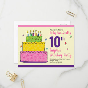 Happy Birthday with Candles Colourful Cake Confett Invitation Postcard