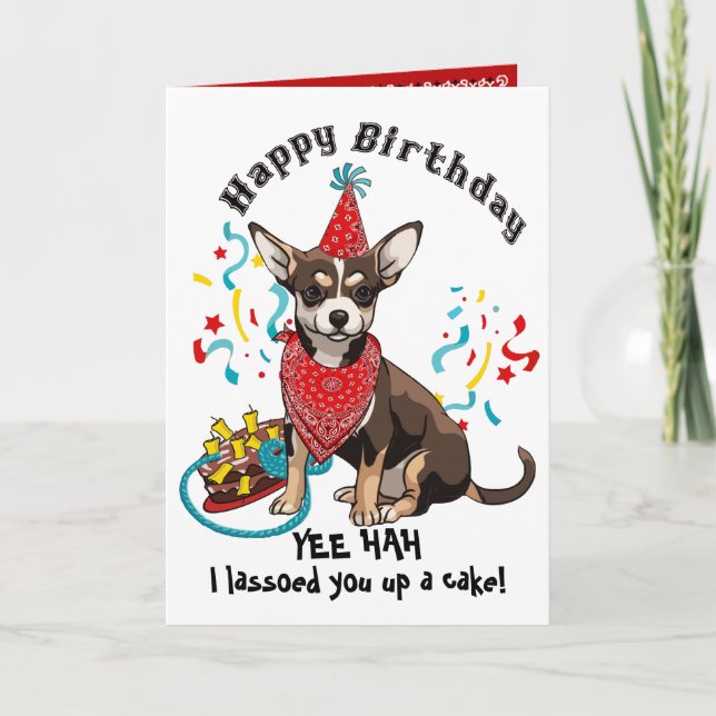 Happy Birthday with Chihuahua Dog in Red Bandana Card (Front)