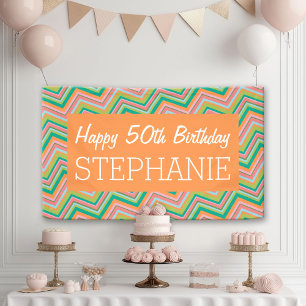 Happy Birthday with Colourful Chevrons personalise Banner