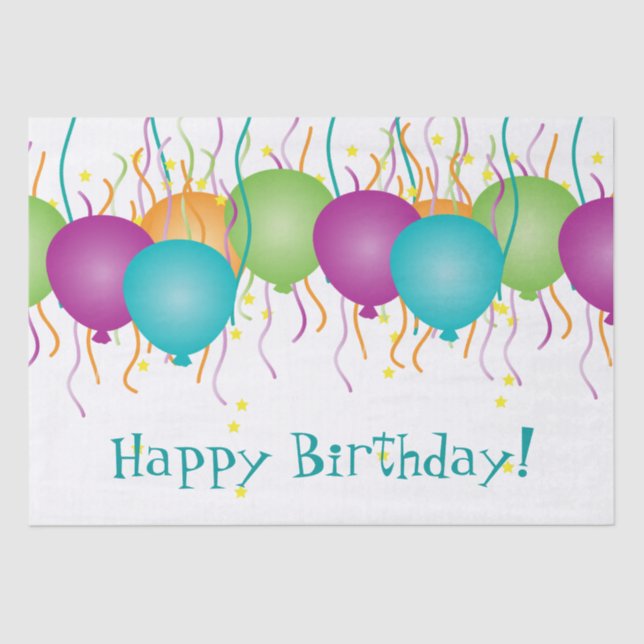Happy Birthday with Colourful Confetti & Balloons Tissue Paper (Front)