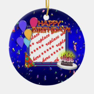 Happy Birthday With Confetti Photo Frame Ceramic Tree Decoration