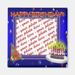 Happy Birthday With Confetti  Photo Frame Magnet