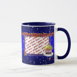 Happy Birthday With Confetti  Photo Frame Mug